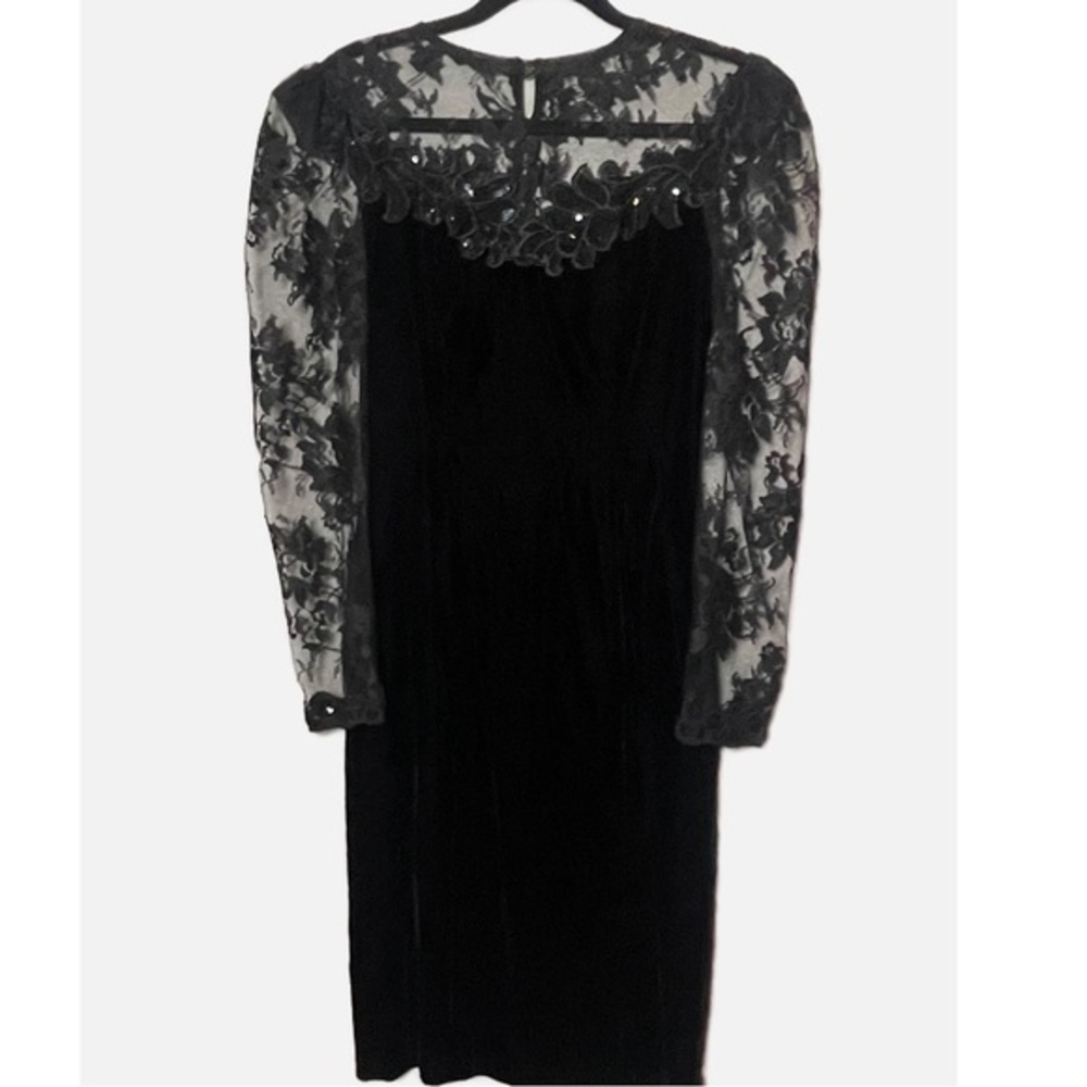 Vtg Scott McClintock black lace goth velvet dark fairy witchy midi dress size 6